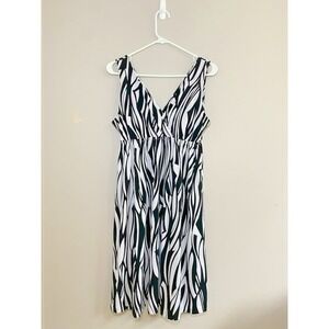 Mary McFadden Collection Dress Womens MEDIUM Zebra‎ Sleeveless V Neck